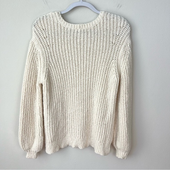 Frame Cotton Chunky Knit Balloon Sleeve Sweater Off White - Picture 6 of 9